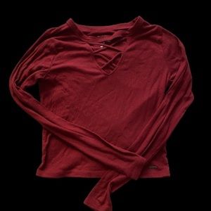 Hollister Maroon Lace Up Long Sleeve Top